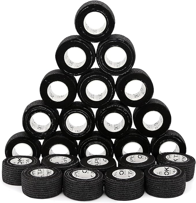 OK TAPE Self Adherent Cohesive Bandages Wrap - 24Packs, 1" x 5 Yards, Non-Woven Self Adhesive Bandage Wrap for Thumb, Finger, Wrist, Ankle, Vet Wrap Bandages Tape (Black)