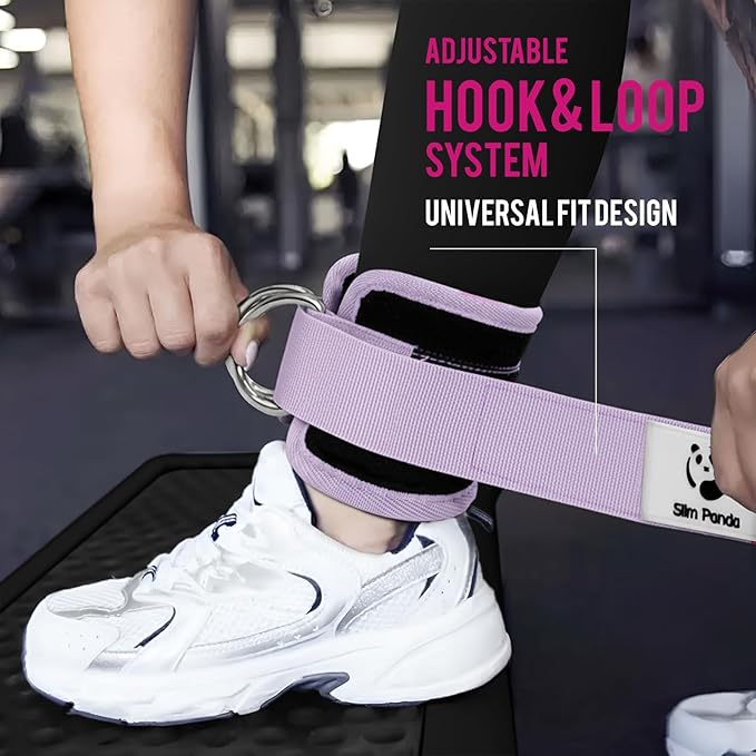 Slim Panda Ankle Strap for Cable Machine,Ankle Cuff for Kickbacks, Booty Hip Abductors,Glute Workouts, Leg Extensions, Curls for Men and Women, Adjustable with Double D-Rings