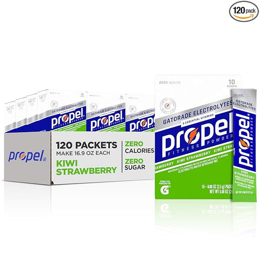 Propel Electrolyte Enhanced Water Drink Mix Powder Packets, Kiwi Strawberry, Zero Calorie & Zero Sugar Hydration with Electrolytes and Vitamins C & E (120 Packets)