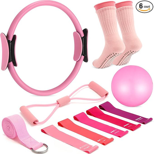 Home Pilates Essentials Kit for Women Pilates Equipment Set with Yoga Ball Resistance Band, Circle, Yoga Ring Circle Set for Beginners Home Workouts Legs Arms and Thighs