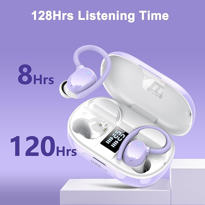 Wireless Bluetooth Earbuds Sport 128H Playtime New Bluetooth 5.3 Headphones with LED Display Powerful Bass Over Ear Earphones with Earhooks IP7 Waterproof for Gym/Running/Workout