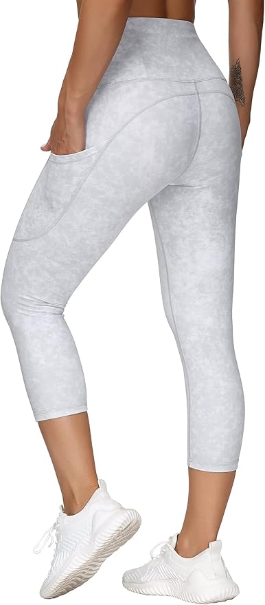 THE GYM PEOPLE Thick High Waist Capris Yoga Pants with Pockets, Tummy Control Workout Running Yoga Leggings for Women