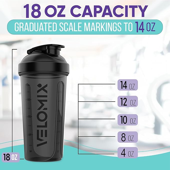 VELOMIX -2 Pack- 20 oz Protein Shaker Bottles for Protein Mixes - 2x Wire Whisk | Leak Proof Shaker Cups for Protein Shakes and Pre Workout | Protein Shaker Bottle Pack (N) 14 OZ - Extra Small