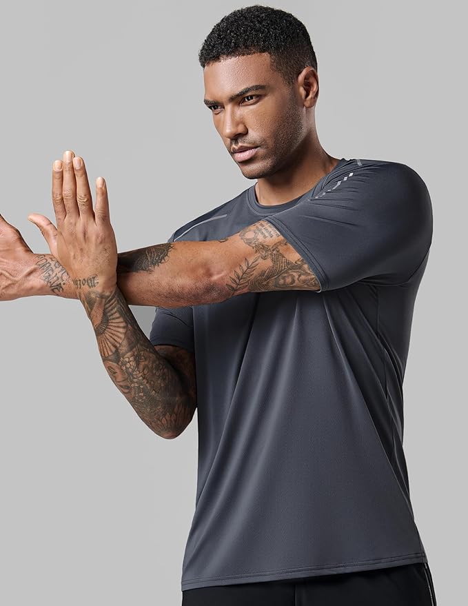 5 Pack Men’s Active Quick Dry Crew Neck T Shirts | Athletic Running Gym Workout Short Sleeve Tee Tops Bulk