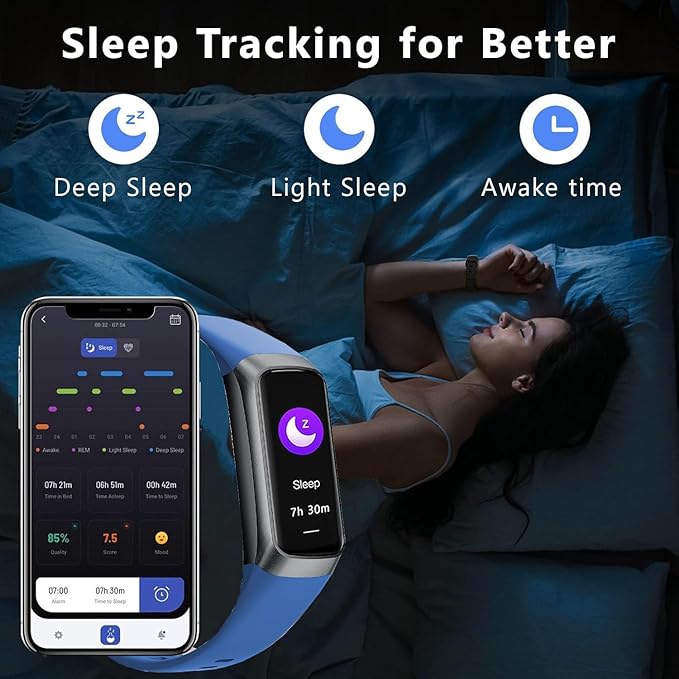 Fitness Tracker Activity Tracker 1.10''AMOLED Touch Color Screen,Smart Watch with 24/7 Blood Oxygen Heart Rate,Sleep Monitor,IP68 Waterproof,Step Counter Health for Women Men (Blue)