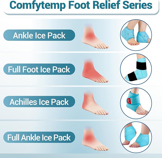 Comfytemp Ankle Ice Pack Wrap for Swelling, Plantar Fasciitis, FSA Eligible, Foot Pain Relief, Reusable Gel Cold Compress Ankle Brace for Injury, Achilles Tendonitis, Gifts for Men Women Elderly, 1Pcs