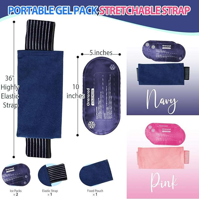 Ice Packs for Injuries, 3-Piece Set Reusable Gel Ice Wrap for Injury Recovery, Alleviate Joint and Muscle Pain - Adjustable & Flexible for Knees, Back, Shoulders, Neck, Arms and Legs Navy