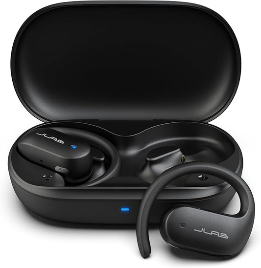 JLab JBuds Open Sport Earbuds, Black, Ear Hook Design for Workout Fitness, Wireless Open-Ear Audio Freedom, Safe Listening, Bluetooth Multipoint, Customize with The App