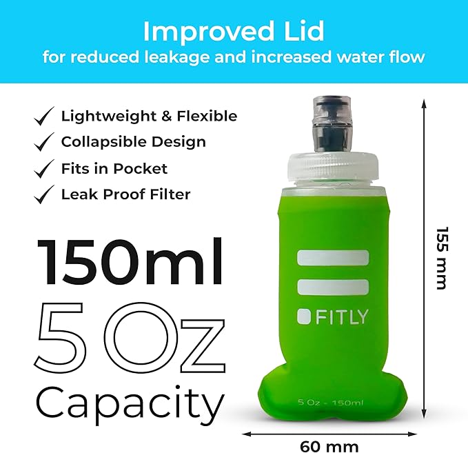 FITLY Soft Flask - Shrink As You Drink Soft Water Bottle for Hydration Pack - Folding Water Bottle Ideal for Running, Hiking, Cycling, Climbing & Rigorous Activity