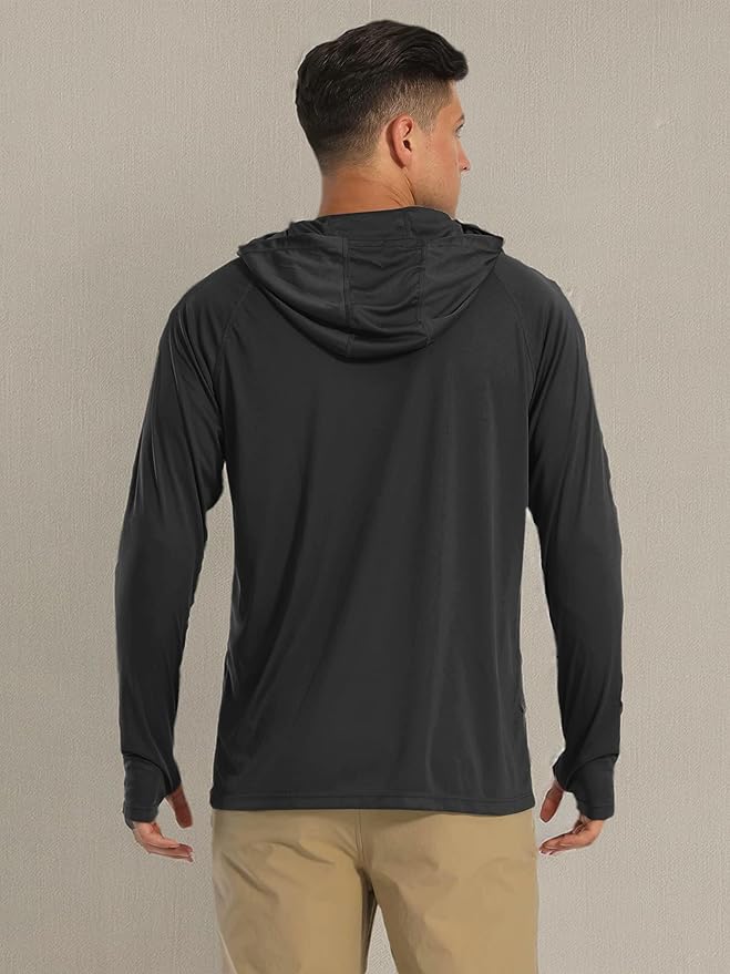 MAGCOMSEN Men's Hooded UPF 50+ Sun Protection T Shirts Long Sleeve Athletic Fishing Shirts Rash Guards