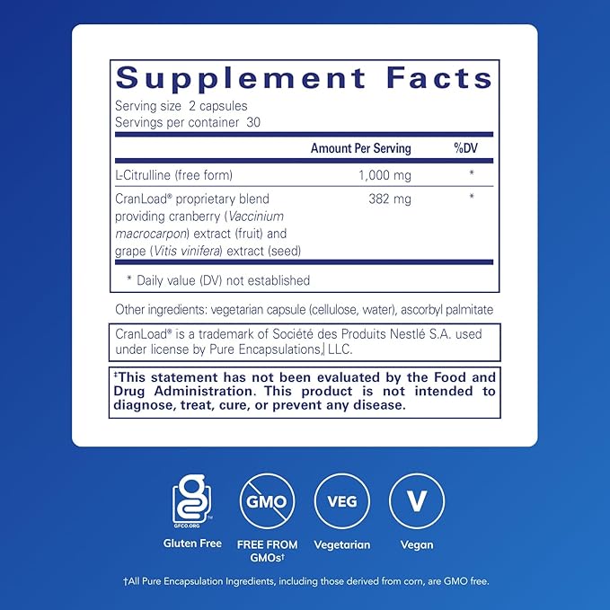 Pure Encapsulations Nitric Oxide Ultra (Capsules) - Supplement Supports Nitric Oxide Production, Healthy Blood Flow & Vascular Health - with L-Citrulline & CranLoad Cranberry Extract - 60 Capsules