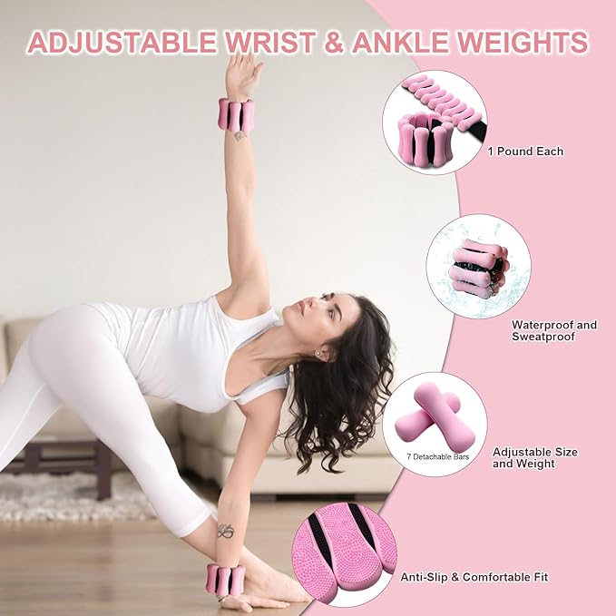 Pilates Equipment Kit for Home Workout, Pilates Ring and Ball Set with Adjustable Ankle Wrist Weights, Resistance Bands, Tape Measure, Bag, Pilates Essentials Accessories for Women Yoga