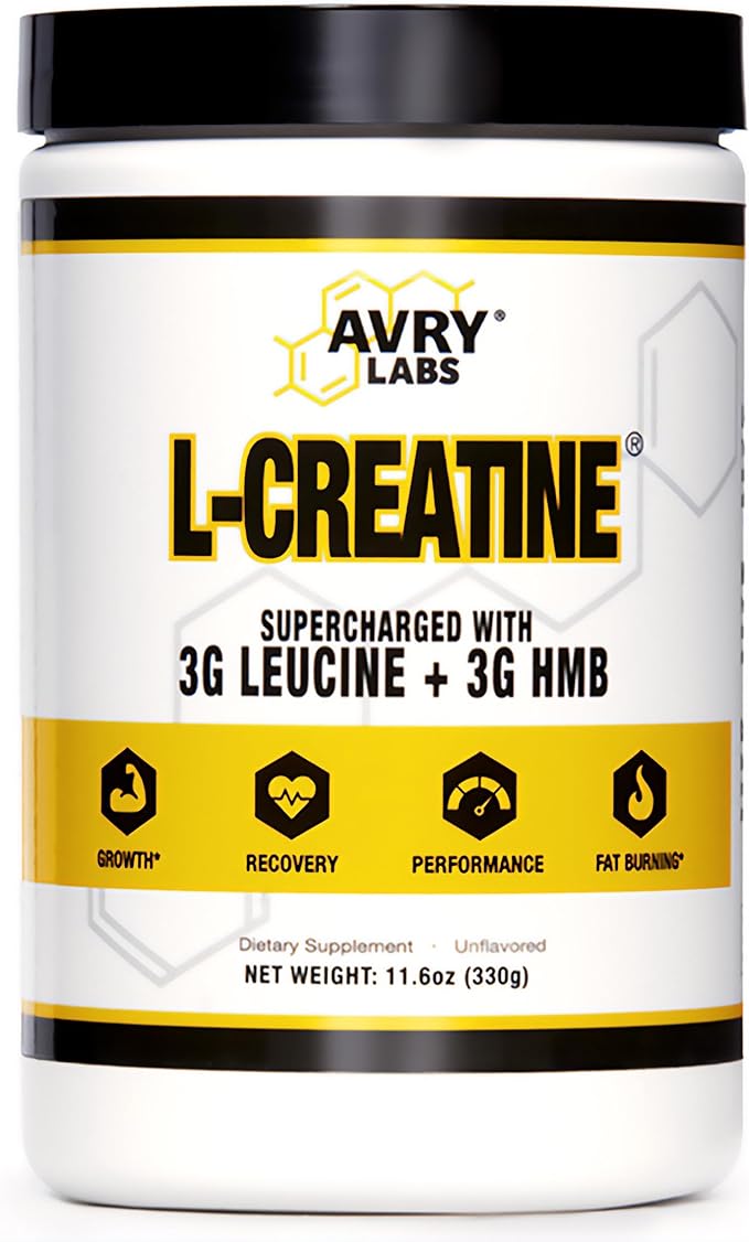L-CREATINE Supplement: Creatine Monohydrate w/Leucine Amino Acid and HMB – Supports Muscle Mass, Strength, Recovery & Performance + Reduce Fat – Vegan, 11oz (330g) Powder