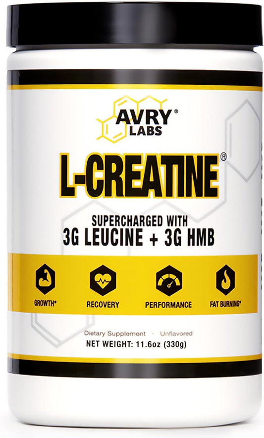 L-CREATINE Supplement: Creatine Monohydrate w/Leucine Amino Acid and HMB – Supports Muscle Mass, Strength, Recovery & Performance + Reduce Fat – Vegan, 11oz (330g) Powder