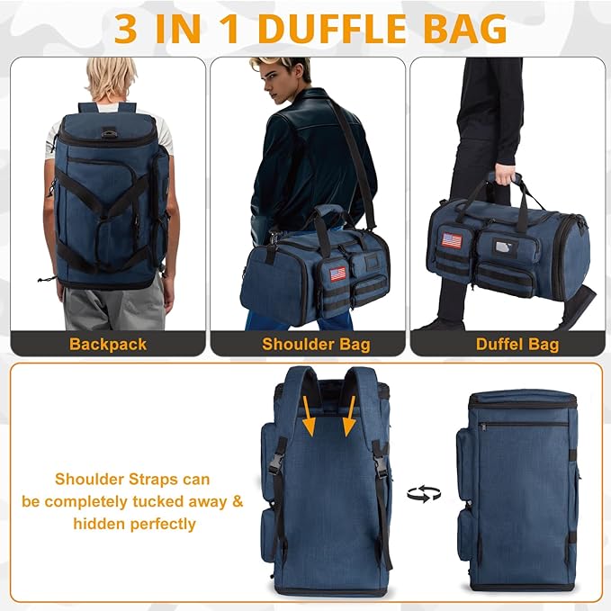 Expandable Gym Bag For Men,Tactical Large 3 in 1 Sports Duffle Bag With Shoes Compartment,Water Resistant Sports Gym Tote Bags Multi-functional Weekend Travel Backpack Overnight Bag
