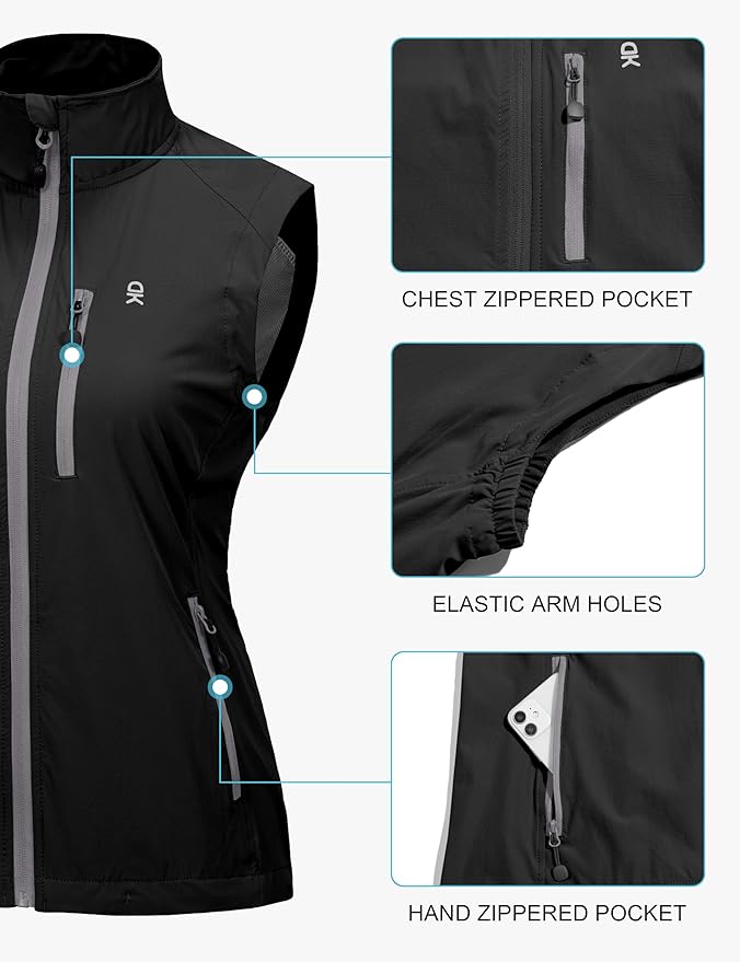 Little Donkey Andy Women's Lightweight Quick Dry Vest Summer Windproof Sleeveless Elastic Jacket for Golfing Cycling Running