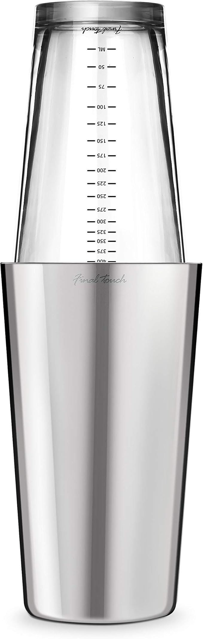 Final Touch Double-Wall Boston Shaker Set - Stainless Steel Mixing Glass with Silicone Seal - BPA-Free, Compact Storage - Leak-Proof Design - Cocktail Bartender Kit (FTA1852)