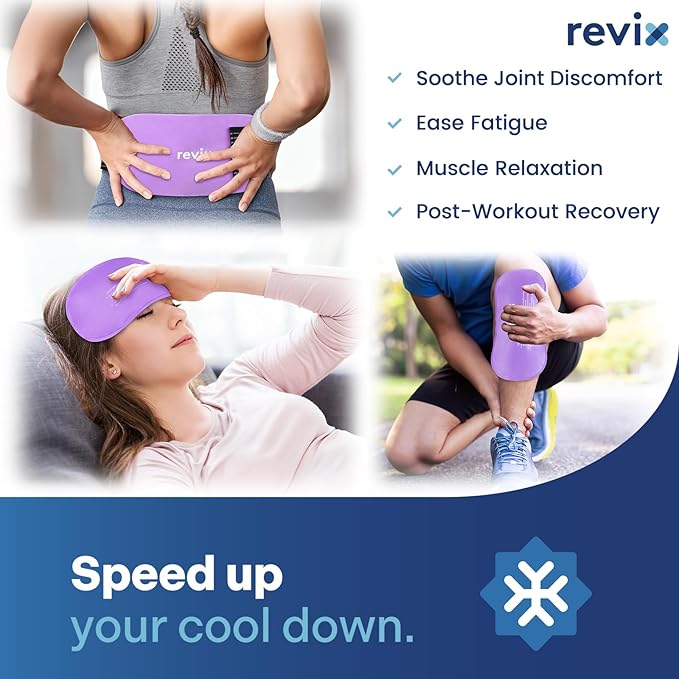REVIX Reusable Ice Packs for Injuries, 2 Gel Ice Packs Set, Soft Hot & Cold Therapy for Shoulder, Back, Knee, Abdomen, Soothing Discomfort and Fatigue, 12" x 6" Purple