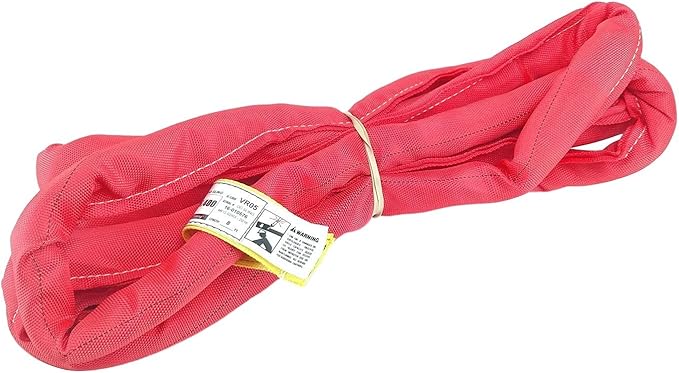 USA Made VR5 X 8' Red Slings 4'-30' Lengths in Listing, Double PLY Cover Endless Round Poly Lifting Slings, 13,200 lbs Vert, 10,560 lbs Choker, 26,400 lbs Basket (USA Polyester) (8 FT)