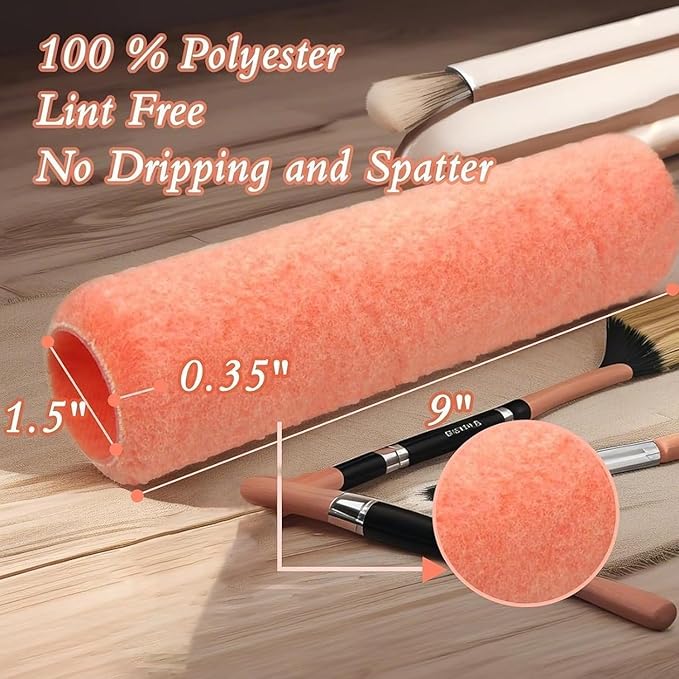 King Origin Paint Roller Covers, 3 Pack, 9 Inch Paint Roller, 3/8 Nap High Dense Roller Covers for Smooth and Textured Rough Surfaces