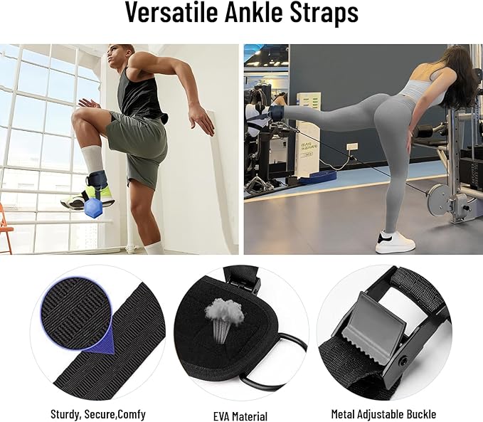 Ankle Straps for Dumbbell and Cable Machine, Dumbbell Foot Attachment with Longer Stronger Nylon Strap, Tibialis Trainer, Leg Extensions, Hamstring Curls for Women and Men
