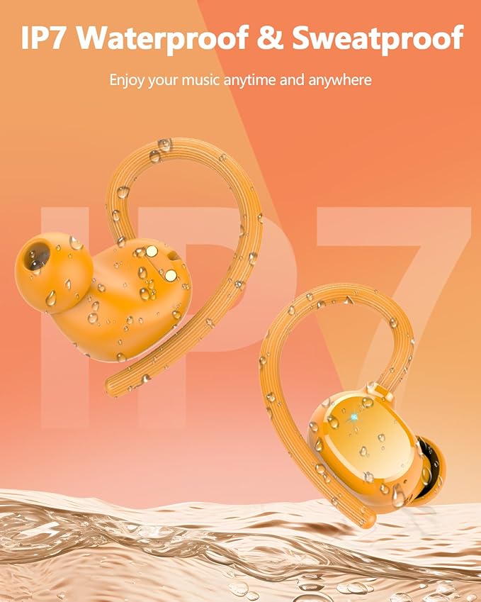 Wireless Bluetooth Earbuds Sport New Bluetooth 5.3 Headphones with LED Display Powerful Bass Over Ear Earphones with Earhooks IP7 Waterproof for Gym