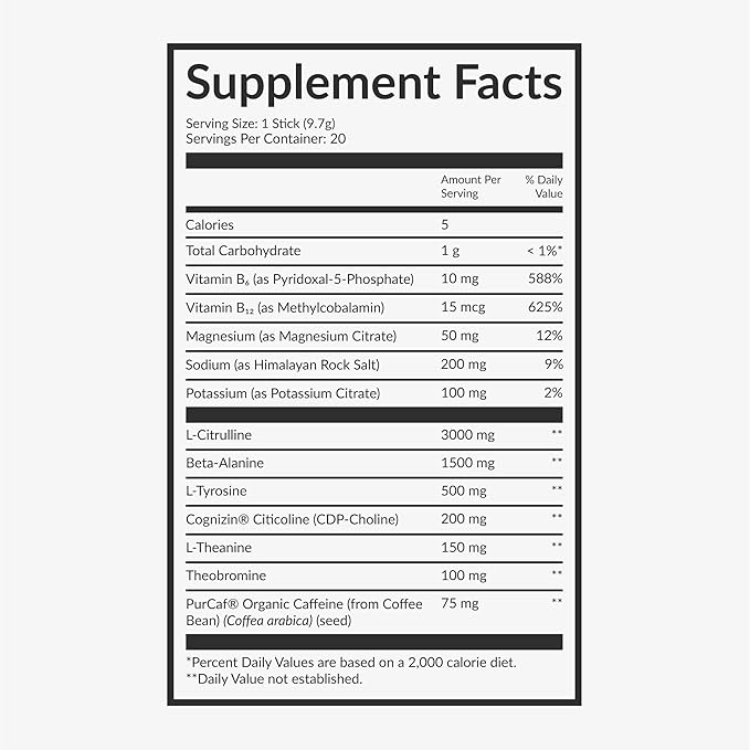 Beam Pre Workout Powder for Energy, Focus & Endurance – Natural Caffeine from PurCaf, Cognizin, Electrolytes, L-Citrulline, Beta-Alanine, L-Theanine – No Crash, Jitter-Free, 20 Serving Sticks