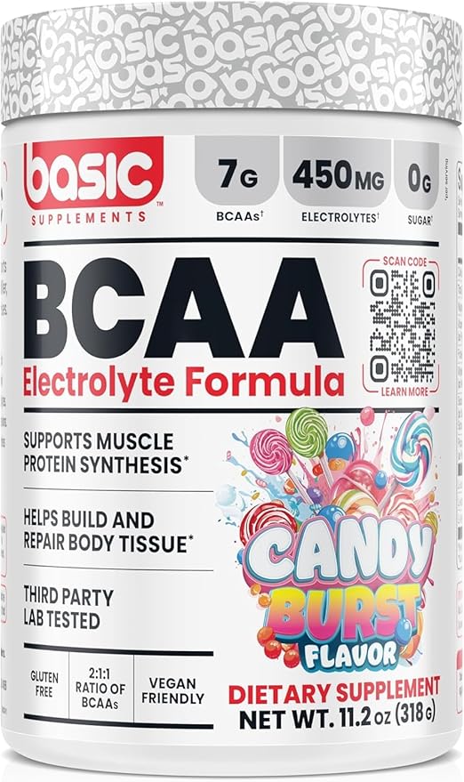 BCAA Powder, Instantized Formula with 7g BCAAs, 2:1:1 Ratio, 450mg of Electrolytes, Sugar-Free, Vegan, Gluten-Free, Supports Muscle Recovery