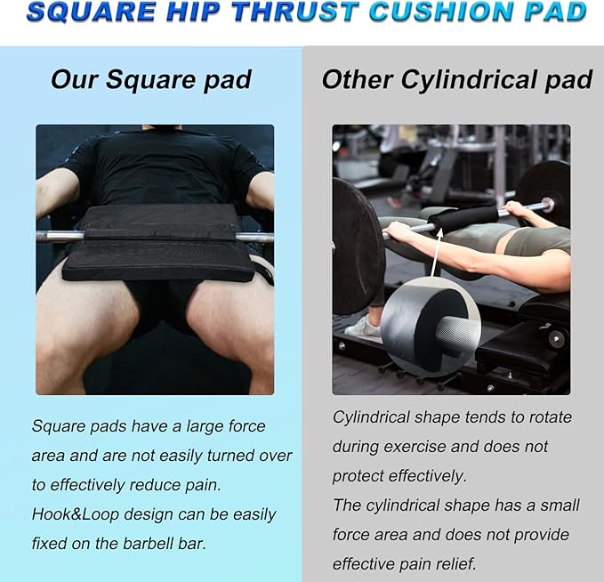 Square Hip-Thrust Pad Protective Extra Thick Foam pad for Barbell Weightlifting Hip Thrusts and Glute Bridges Workouts Home Gym Equipment