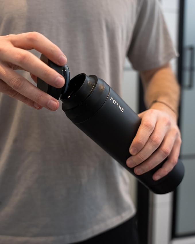 FORME - Shaker, 700ml Stainless Steel Protein Shaker, Double Walled Vacuum Insulated, Cold and Hot Drinks, Silent & Leak Proof, Fits Most Cup Holders (Charcoal)