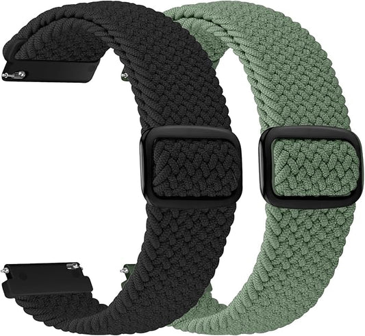 2 Pack Quick Release Braided Bands - 18mm 19mm 20mm 22mm 24mm Solo Loop Adjustable Soft Band for Women Men