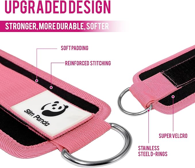 Slim Panda Ankle Strap for Cable Machine,Ankle Cuff for Kickbacks, Booty Hip Abductors,Glute Workouts, Leg Extensions, Curls for Men and Women, Adjustable with Double D-Rings