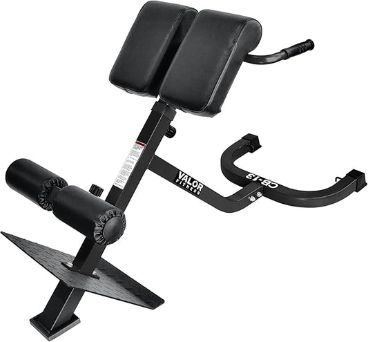 Valor Fitness Adjustable Roman Chair Hyperextension Bench with Resistance Band Pegs for Core, Hamstring, and Ab Workouts - Max 250 LB - Strength Training Equipment