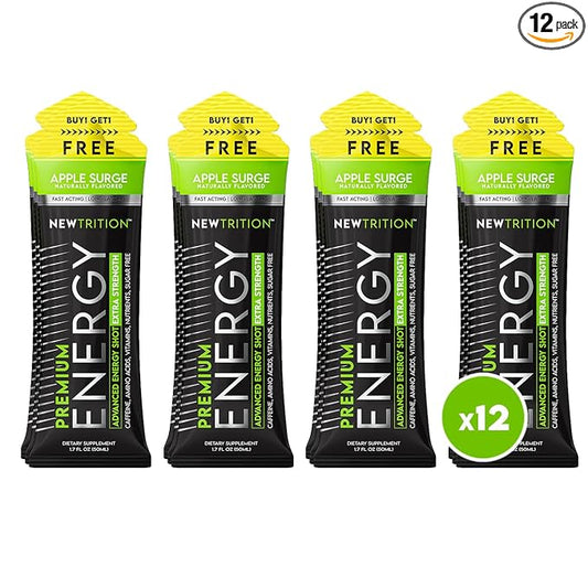 NewTrition® Extra Strength Energy Shots, 250mg Caffeine Energy Shots with Vitamin B & Amino Acids, Sugar-Free Vitamin Energy Shot, 1.7 fl oz (Pack of 12, Apply Surge)