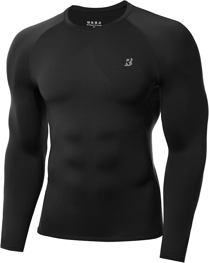 Roadbox Mens Compression Shirt, Cool Dry Long Sleeve Workout Shirts, Running Athletic Football Gym Base Layer Tops UPF 50+
