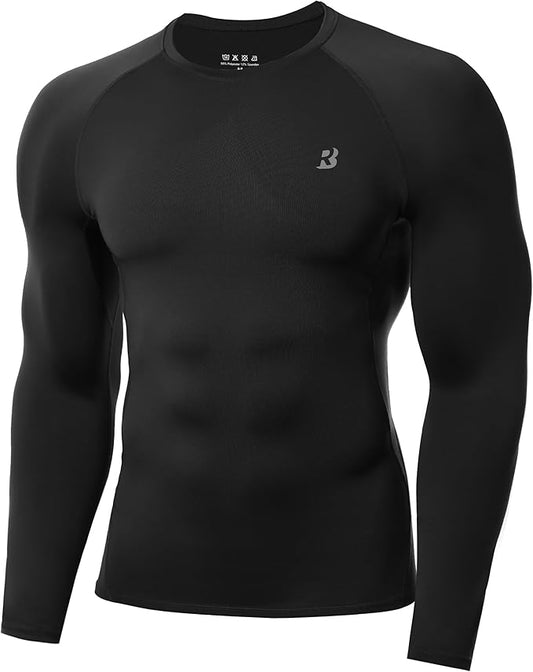 Roadbox Mens Compression Shirt, Cool Dry Long Sleeve Workout Shirts, Running Athletic Football Gym Base Layer Tops UPF 50+