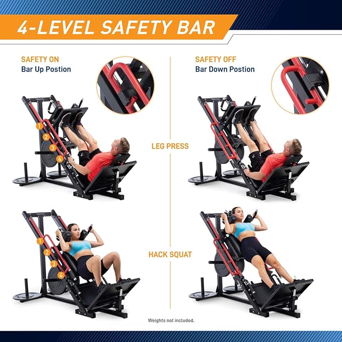 Marcy Commercial-Style Hack Squat and Leg Press Machine with 4-Level Safety Bar, Dual-Function Heavy-Duty Full Lower Body Strength Training Equipment for Home Use
