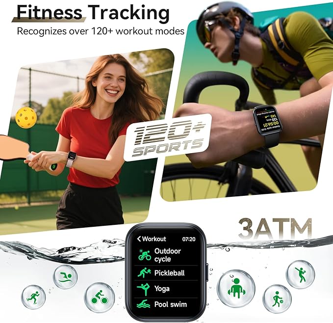 Smart Watches for Women Men, 1.85" Screen Smartwatch Compatible iPhone Android Phone (Answer/Make Call), 24/7 SpO2 Sleep Heart Rate Monitor,3ATM Waterproof, Fitness Tracker Watch 120+ Sport