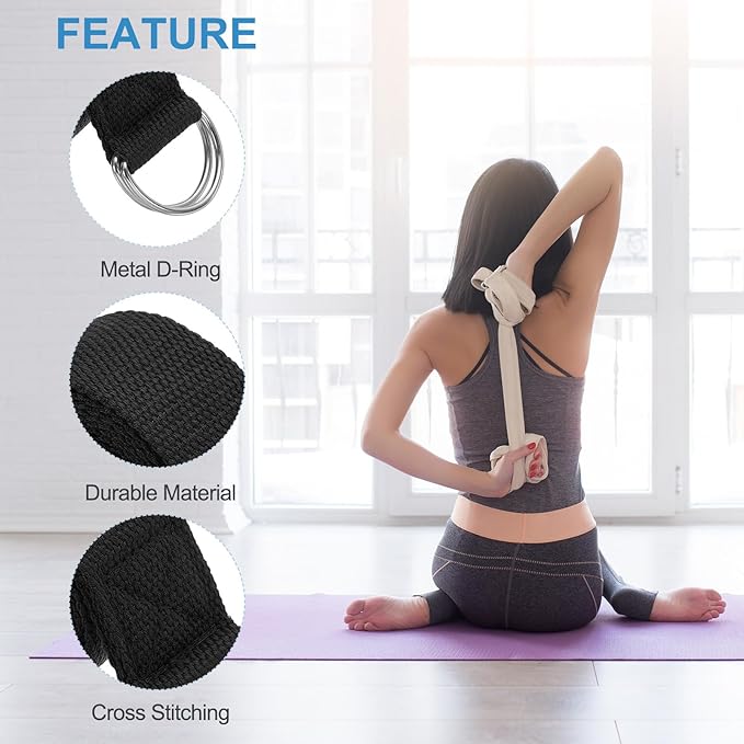 PATIKIL Yoga Strap for Stretching Cotton Yoga Belt with Adjustable Metal D-Ring Buckle Stretch Bands for Fitness Pilates