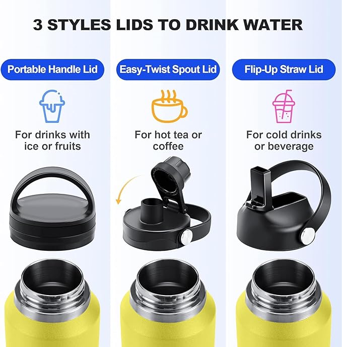 SENDESTAR 40oz Water Bottle Wide Mouth Stainless Steel Vacuum Insulated Double Wall with Straw Lids Fit in Any Car Cup Holder