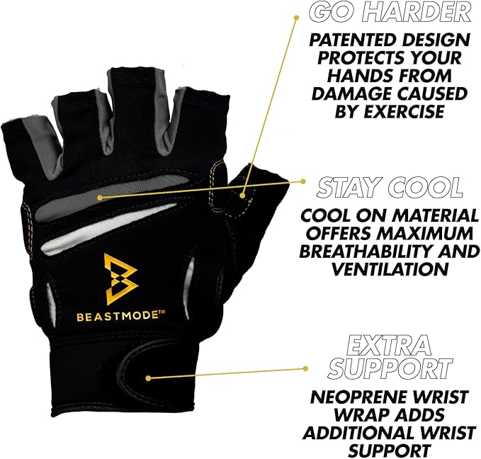 Bionic Men's Beastmode Half Finger Gym Workout Gloves