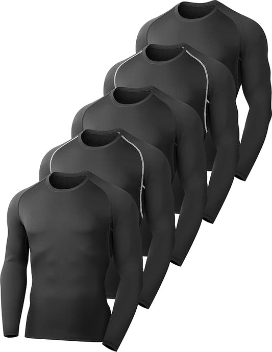 5 Pack Thermal Compression Shirts for Men Fleece Lined Long Sleeve Athletic Base Layer Winter Gear Undershirt Workout Top