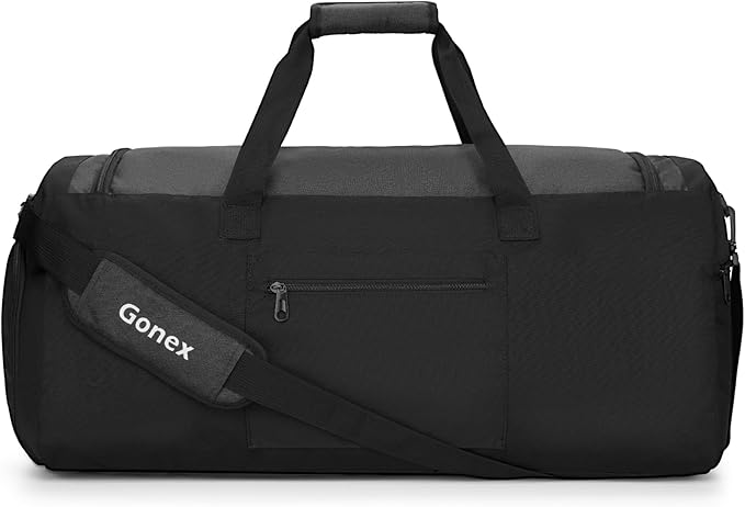 Gonex Gym Duffel Bag with Shoe Compartment Wet Pocket, Large Capacity Sports Duffle Bag for Men Women, Workout & Travel Bag with Multiple Pockets, Black, Medium (60L)