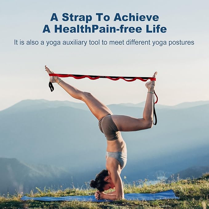 Durable Non-Elastic Stretch Strap for Physical Therapy and Yoga, 10 Loops Stretching Band for Pilates, Flexibility, Exercise - Ideal for Men & Women