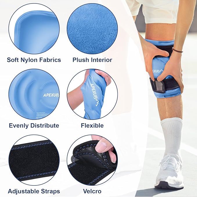 APEXUP Ice Pack for Knee Pain Relief, Large Reusable Wrap After Surgery, Flexible Gel Cold Pack for Injuries, Pain Relief for Back, Shoulder, Elbow, Ankle and Leg (Blue, XXL, 2PK)