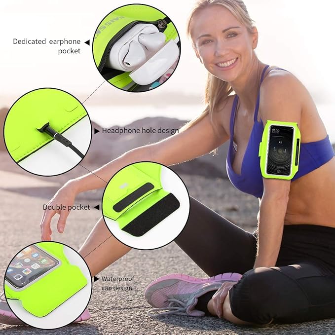 Cell Phone Running Armband with Zipper Pocket Armband Case Running Holder for iPhone 16 Pro Max/15/14 Pro Max/13/12 /11 Pro Max/XS/XR,Galaxy S20 S10,Sweatproof Arm Band with Card/Key Bag