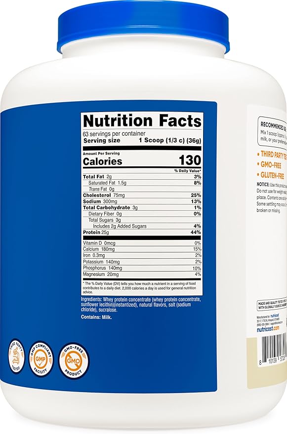 Nutricost Whey Protein Powder, Vanilla, 5 pounds - Whey Protein Concentrate