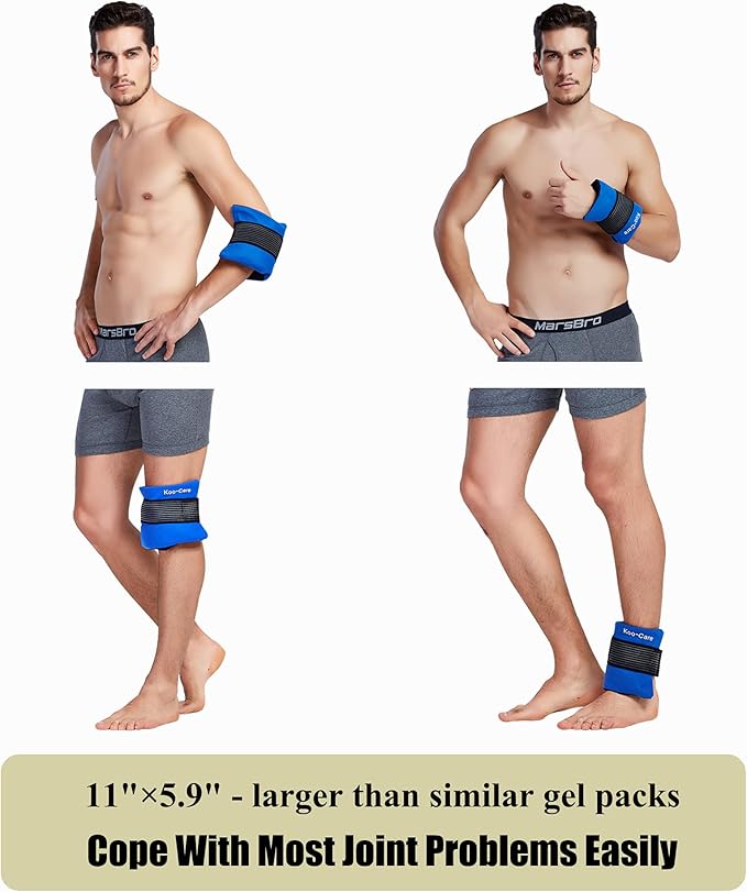 Koo-Care Flexible Gel Ice Pack & Wrap with Elastic Strap for Hot Cold Therapy - Great for Sprains, Muscle Pain, Bruises, Injuries, Etc. (Neck, Arm, Elbow, Waist, Knee, Ankle)(Medium)
