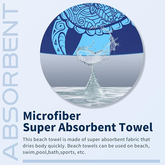 4 Pack Lightweight Thin Beach Towel Oversized 71"x32" Big Extra Large Microfiber Sand Free Towels for Adult Quick Dry Travel Camping Beach Accessories Vacation Gift Blue Turtles Tie Dye Mandala