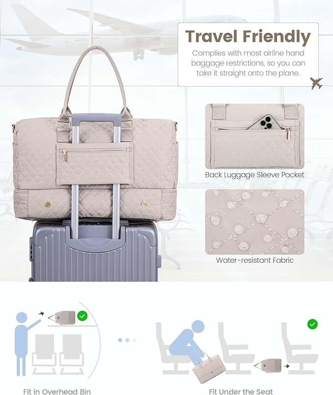 LOVEVOOK Travel Duffle Bag for Women, Weekender Overnight Bag with Shoe Compartment, Carry on Bag with Toiletry Bag, Gym Duffel Bag with Wet Pocket, Hospital Bags for Labor and Delivery 3 Pcs Set